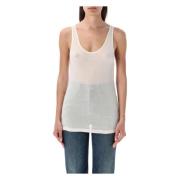 Rib Tank Top Naturel Ss24 Saint Laurent , White , Dames