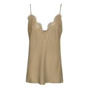 Raffia Mouwloze Top Gold Hawk , Beige , Dames