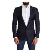 Blauwe Bloemen Jacquard Zijden Martini Blazer Dolce & Gabbana , Blue ,...