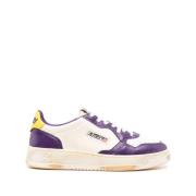 Vintage Witte Sneakers Geel Paarse Rand Autry , Purple , Heren