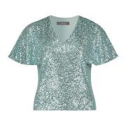 Pailletblouse korte mouw vera mont , Green , Dames