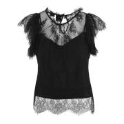 Zwarte Kant Mouwloze Top met Voering Pinko , Black , Dames