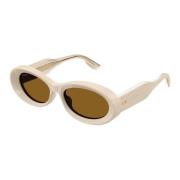 Stijlvolle ovale zonnebril met iconische rivetten Gucci , Beige , Unis...