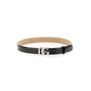 Zwart leren riem met zilveren logo Dolce & Gabbana , Black , Dames