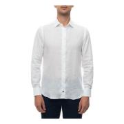 Italiaans Linnen Jurk Hals Shirt Càrrel , White , Heren