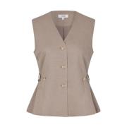 Taupe Linnen Gilet Kalenna mbyM , Beige , Dames