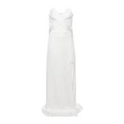 Satin Bustier Jurk met Split Zakken Genny , White , Dames