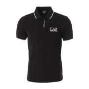 Stretch Pique Polo Shirt Emporio Armani EA7 , Black , Heren