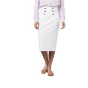 Midi Rok met Gouden Knopen Elisabetta Franchi , White , Dames