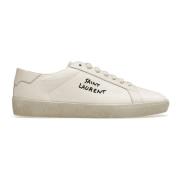 Witte canvas sneakers met leren detail Saint Laurent , White , Heren