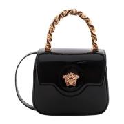 Zwarte Leren Handtas met Kettinghandvat Versace , Black , Dames