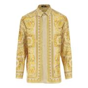 Zijden Barok Print Shirt Versace , Yellow , Heren