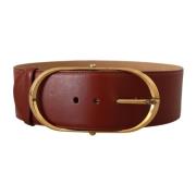 Maroon Leren Riem met Gouden Gesp Dolce & Gabbana , Brown , Dames