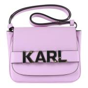 Leren Schoudertas met Letters Klep Karl Lagerfeld , Purple , Dames
