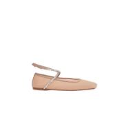 Nude Mesh Kristal Enkel Ballet Flats Amina Muaddi , Beige , Dames