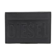 Leather card holder with embossed logo Diesel , Black , Heren