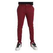 Rode Wol Slim Fit Dress Broek Dolce & Gabbana , Red , Heren