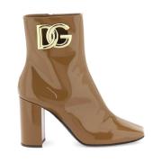Gouden DG Logo Enkellaarzen Dolce & Gabbana , Brown , Dames