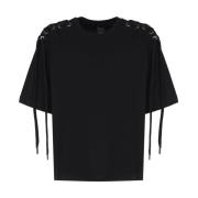 Zwart Kant Detail Katoenen T-shirt Pinko , Black , Dames
