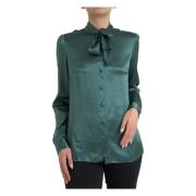 Luxe Donkergroene Zijden Blouse Top Dolce & Gabbana , Green , Dames