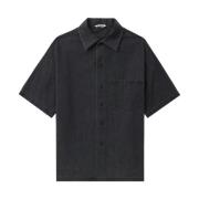 Zwarte Denim Overhemd Met Kraag Auralee , Black , Heren