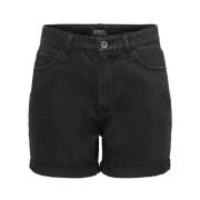Zwarte Denim High Waist Mom Shorts Only , Black , Dames