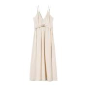 Elastische Katoenen Maxi Jurk met Spaghettibandjes Twinset , Beige , D...