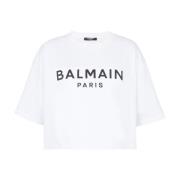 Geknipte katoenen T-shirt met logoprint Balmain , White , Dames