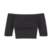 Zijden Stretch Off-Shoulder Crop Top Cortana , Black , Dames