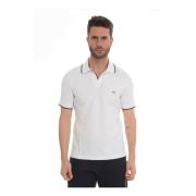 Logo Polo Shirt Textuur Stof Contrast Piping Fay , White , Heren