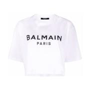 Witte Crop T-shirt Balmain , White , Dames