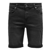 Slim Fit Jeans-Shorts Only & Sons , Black , Heren