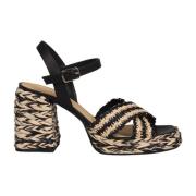 Raffia Gekruiste Band Sandalen Castañer , Black , Dames