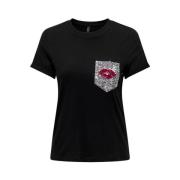 Casual T-shirt met zak voor vrouwen Only , Black , Dames