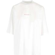 Katoenen Logo Print Crew Neck T-Shirt Marni , White , Heren