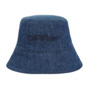 Blauwe Denim Boekige Bucket Hoed Off White , Blue , Dames