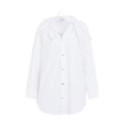 Witte Katoenen V-Hals Shirt Bottega Veneta , White , Dames