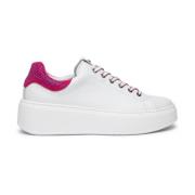 Witte Leren Sneakers met Fuchsia Inzet Nerogiardini , White , Dames