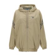 Beige Jas met Capuchon en Logo Prada , Beige , Dames