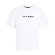 Wit Logo T-shirt Ronde Hals Palm Angels , White , Heren