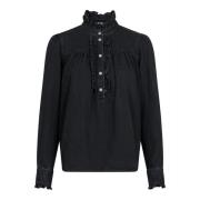Gerimpelde Denim Shirt - Zwart Neo Noir , Black , Dames