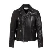 Zwarte Leren Bikerjas Alexander McQueen , Black , Heren