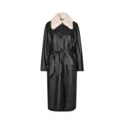 Faux Shearling Lang Jas Baum und Pferdgarten , Black , Dames