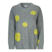 Tennis Print Gebreide Trui Baum und Pferdgarten , Gray , Dames