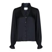 Satin Knoopsluiting Smock Blouse Neo Noir , Black , Dames