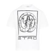 Wit Katoenen T-shirt met Zwart Print Etro , White , Heren