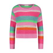 Kleurrijke Stripe PU Pullover Jane Lushka , Multicolor , Dames