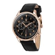 Tradizione Leren Horloge Zwarte Wijzerplaat Maserati , Black , Heren