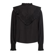 Ruche Blouse Zwart Vrouwelijke Stijl Co'Couture , Black , Dames