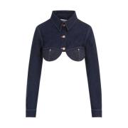 Indigo Trompe-l`Sil Crop Jacket Jean Paul Gaultier , Blue , Dames